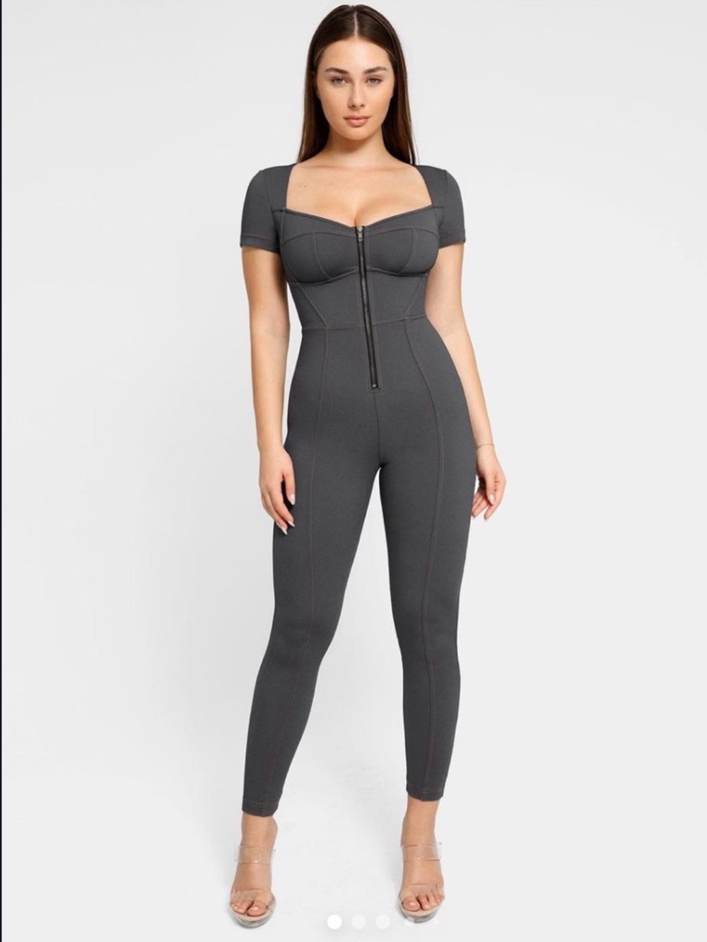 Popilush Black Denim Short Sleeve Zip Jumpsuit